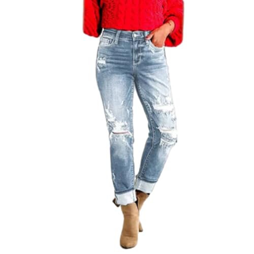 Mypeachd Jeans, Mypeachd Pants, My Peachd Jeans, Tummy Control Distressed Cuffed Boyfriend Jeans for Women