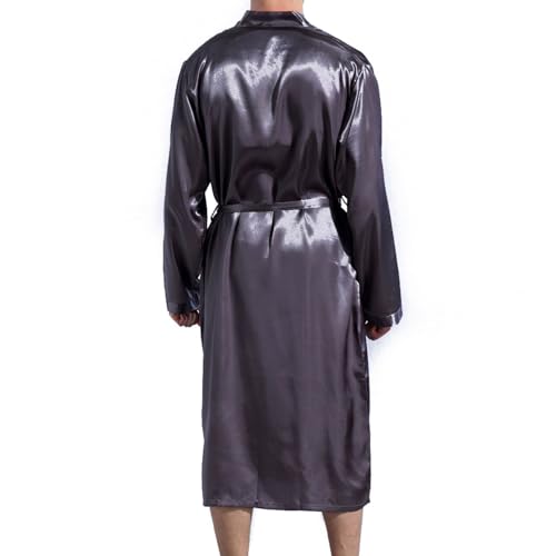 Men's Long Sleeve Robe Satin Bathrobe Soft Lightweight Summer Luxury Belt Pocket Mid-length Halloween3