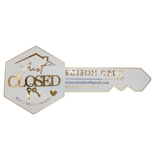 Real Estate Key Shaped Sign, Just Closed Sold Sign for