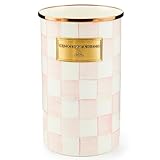 MACKENZIE-CHILDS Enamel Utensil Holder, Kitchen Utensil Holder for Countertop, Storage Caddy, Pink-and-White Rosy Check