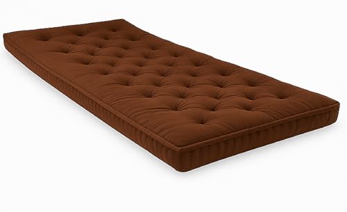 Image of ATOOTFUSION Cotton Floor Mattress, 4 inch Thick Tufted Cushion, 72 x 30 inch, Foldable, Rollable Light Weight Cotton Mattress (Brown)