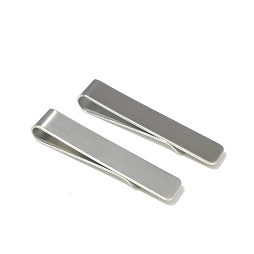 2PCS Silver Tie Bar Clip for Men, Exquisite Smooth Surface Business Suit Necktie Bar, Satinized Tie Clasp Pin Present to Dad Husband Brother for Important Work Occasion Wedding Anniversary