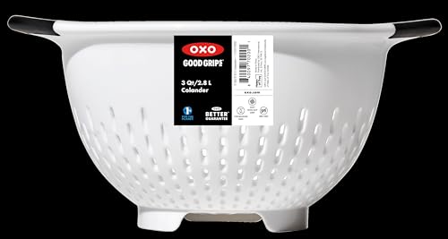 OXO Good Grips Plastic Strainer - 3 Qt Capacity, White | For Pasta And Vegetables, Colander, Non-Slip Feet, Soft Handles, Dishwasher Safe, Stable Draining - image 2