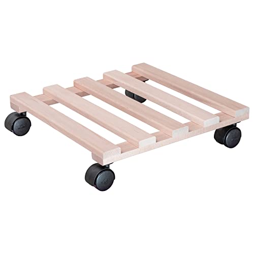 WAGNER Pflanzenroller PALETTI 34 x 34 x 8 cm I Pflanzenroller für Innenbereich I Blumenroller aus FSC®-Massivholz, Buche Natur I Kübelroller aus Holz I Tragkraft 100 kg I Made in EU - 20033569