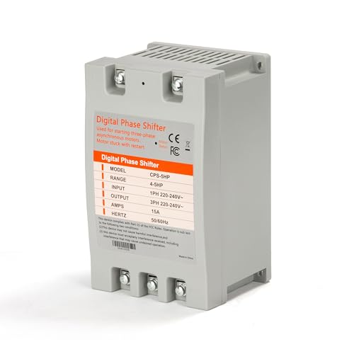 YMYP Single Phase to 3 Phase Converter - 5HP 15A 220V, Digital Phase Shifter for Residential and Light Commercial Use, 220V-240V Input/Output (One Converter for One Motor Only)
