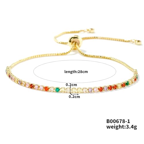CANYEN® 2mm Rainbow Tennis Bracelets, Dainty Gold Rhinestone Bracelet for Women, Mini Colored Diamond Bracelet, Multicolor Cubic Zirconia Bling Crystal Bracelets, Small Colorful CZ Bolo Bracelets, Tiny Adjustable Non Tarnish Waterproof Mothers Day Jewelry Gifts2