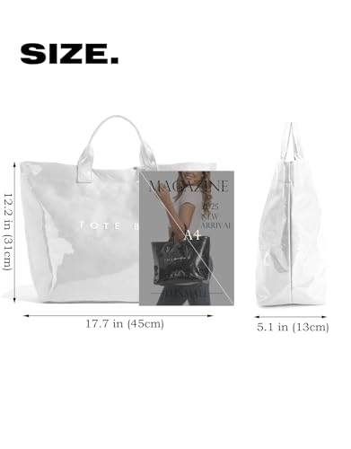 Image of PVC Tote Bag Gifts for Women Large Tote Purse Kraft Paper Letter Print Hobo Handbags for Work Beach Shopping Travel