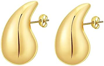 Chunky Gold Hoop Earrings for Women, Gold Drop Earrings，Chunky Gold Hoop Waterdrop Teardrop ，Hypoallergenic Earrings for Girls ，Gold Plated Earrings，Fashion Earrings Jewelry for Women Girl （Gold)