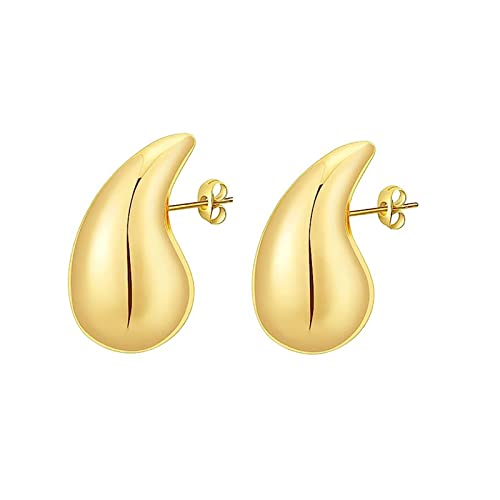 Chunky Gold Hoop Earrings For Women, Gold Drop Earrings，Chunky Gold Hoop Waterdrop Teardrop ，Hypoallergenic Earrings For Girls ，Gold Plated Earrings，Fashion Earrings Jewelry For Women Girl （Gold) #TOP4