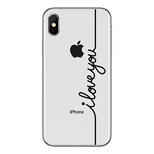 Preisvergleich Produktbild Homikon Silikon Hülle Karikatur Kreativer Text TPU Silikon Tasche Handyhülle Transparente Durchsichtig Weiche Schutzhülle Stoßdämpfend Soft Case Cover Kompatibel mit iPhone X - I Love You