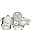 Jogo de Panelas Tramontina Solar em Aço Inox com Fundo Triplo e Tampas de Inox 5 Peças