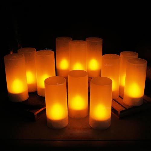 Image of Chronos LED Rechargeable Flameless Tealight, Flickering Tealight Candles White Base with Charging Station (Pack of 12)