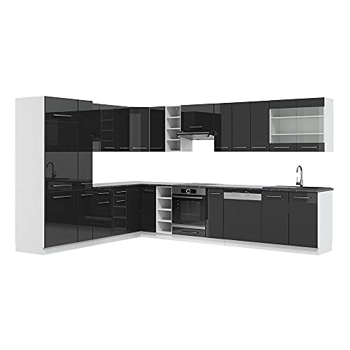 Vicco Cuisine en Angle Fame-Line, Anthracite Brillant/Blanc, 347x46cm sans PT, adapté à Une Planification de Cuisine Flexible et à Une Extension modulaire