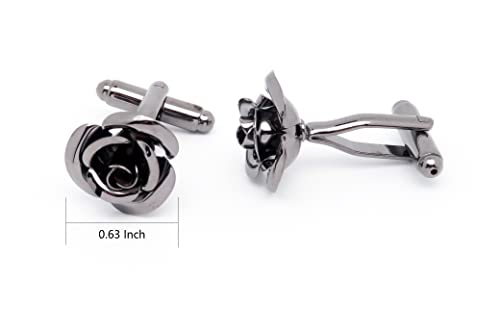 Jonwo Rose Flower Cufflinks And Tie Pin Set Regular Necktie Tie Clip Tie Bar Men Cufflinks For Wedding Business Shirt Tie (Gunmetal Cufflinks Tie Pin Set) #TOP5