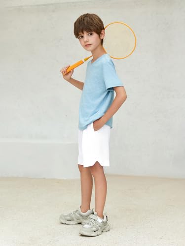 Haloumoning Boys Athletic Shorts High Waist Elastic Active Performance Running Basketball Shorts with Pockets 5-14 Years4