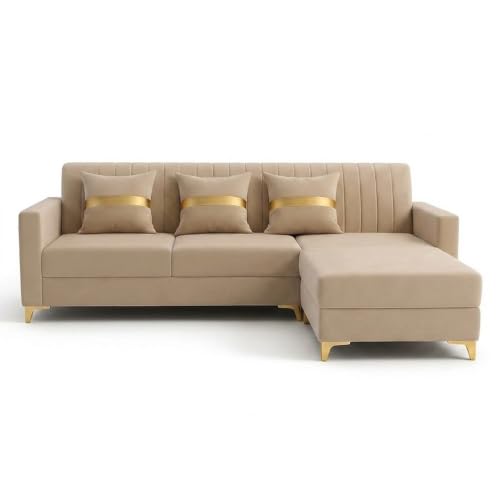 Image of CASASTYLE Signature Groovy 4-Seater L-Shape Sofa Set with Movable Ottoman | Flexible LHS /RHS Layout | Smooth Boston Fabric & Plush Cushions | 40D Foam + Zigzag Spring | 3-Yr Warranty (Beige)
