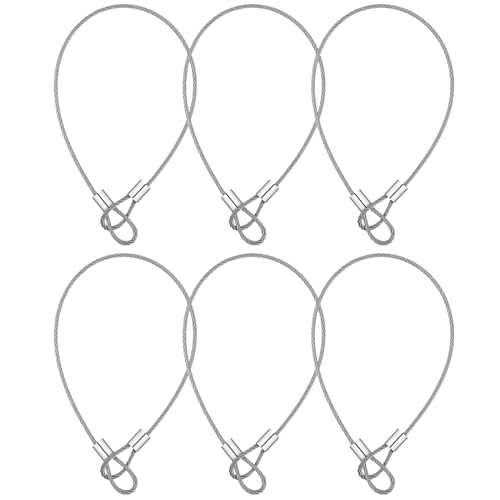 Paquete de 6 cables de acero con bucles, cable de seguridad de acero inoxidable, cadena de seguridad para puerta al aire libre, cerradura de equipaje, 2 mm de grosor, 12 pulgadas de longitud