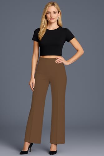Image of SWADESI STUFF Women's High Waisted Bell Bottom Pants | Retro Wide Leg Trousers | Stretchy Flared Palazzo Pants for Office, Casual Wear & Party