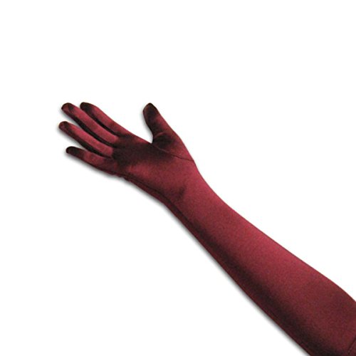 Tapp C. Classic Adult Size 22" Long Opera Length Satin Gloves - Burgundy