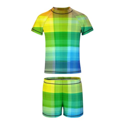 Rainbow Color Paint PlaidChildren's Swimsuits Boys Two Piece Suit10-12Y（150cm）2