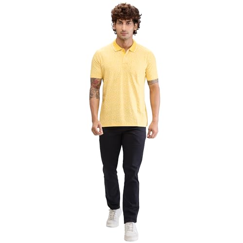 Image of Colorplus Men's Classic Fit Print Pattern Pure Cotton Half Sleeve Polo Neck Casual T-Shirt