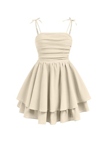 Image of SHENHE Girl's Smocked Ruched A Line Swing Dress Layered Tie Shoulder Flowy Cami Short Dress