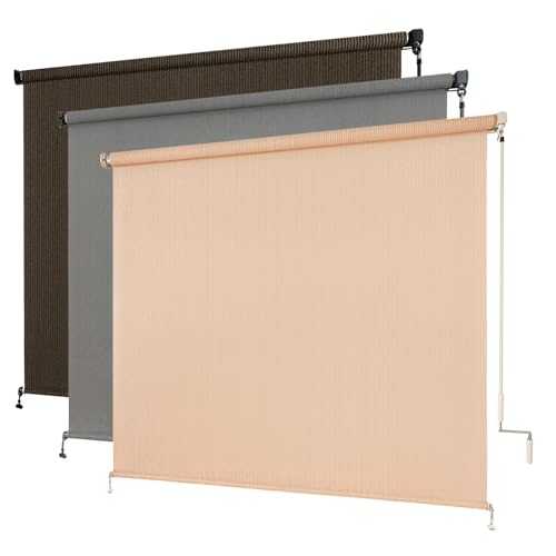 MeshyBlok Outdoor Roller Shade Exterior Cordless Patio Roll Up Blinds Cordless Shade Cloth Roll Blinds for Porch Gazebo Pergola Balcony Backyard (4 W x 6 H Sesame)