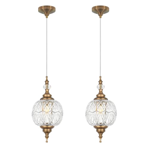 Vintage Pendant Lights Kitchen Island Set of 2, Brass Bathroom Pendant Light with Small Detachable...