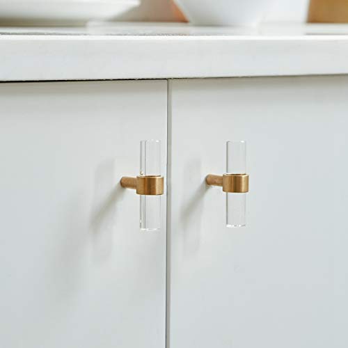 Orobor Acrylic Drawer Knobs Gold, 4pcs Single Hole T Bar Pull Brushed Brass Drawer Knobs Clear - View #3