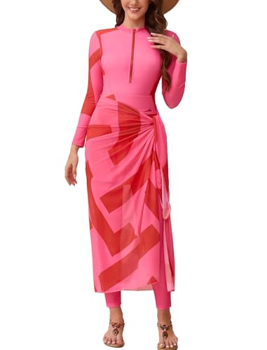 IKADEX Muslim Swimsuits for Women Burkini Swimwear 5 PCS Full Covered Rash Guard Surfing Bathing Suit Wetsuit with Cap