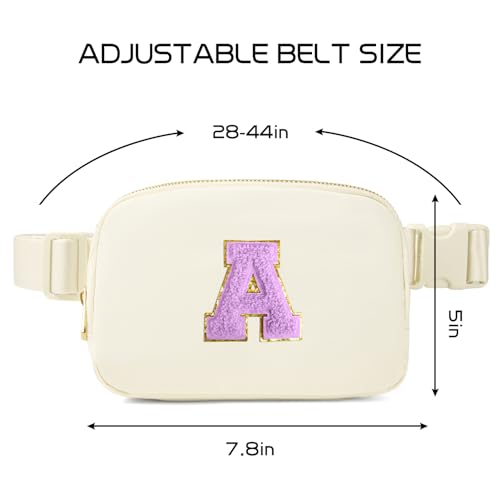 Image of Gitus Gifts for 8 9 10 11 12 Year Old Girls Belt Bag Fanny Pack Crossbody Bags with Initial Letter Patch Cute Stuff Birthday Gifts for Teen Girls Women Personalized Trend Stuff (Ivory-A)