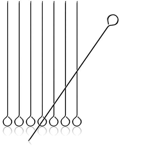 COM-FOUR® 8X Stainless Steel skewers - 32 cm Long Barbecue Skewer - Black Meat Skewer Also for Vegetables and Seafood - Metal skewers for BBQ or Kebab (32cm)