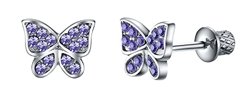 Surgical Steel Hypoallergenic Stud Earrings Multicolored Butterfly Earrings For Girls With Secure Safety Screwback (D: Purple) #TOP11