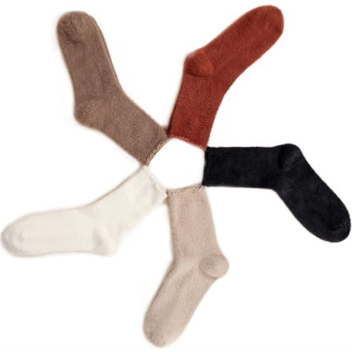 Image of SISOSOCK 5 Pairs Fuzzy Soft Cozy Comfortable Socks for Women, Casual Sleep Comfy Socks, Perfect Warm Winter Gifts for Women