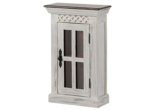 Armoire Suspendue 44x20x70 en Bois de manguier/Acacia Blanc ciré Castle-Antik #113, Couleur:Blanc ciré, Mesure:44x20x70 cm (LxPxH)