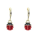 ASTER ALHELÍ – Pendientes Dorados Mujer Mariquitas – Aros Pequeños Chapados en Oro – Colgantes Mariquita Roja Juveniles – Regalo Original Mujer Niña