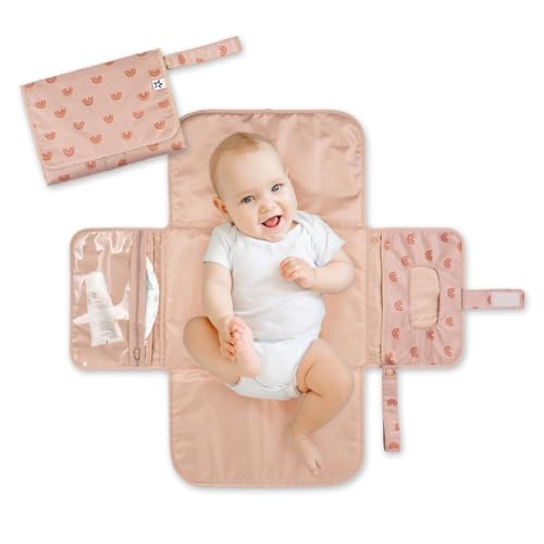 Image of Tiny Twinkle Portable Diaper Changing Pad-Foldable Waterproof Changing Mat&Portable Changing Pad for Travel,Baby Changing Station with Smart Wipes Pocket&Storage (Boho Rainbow)