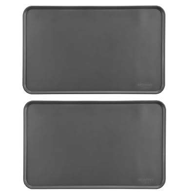 Amazon Basics Waterproof Non-Slip Silicone Pet Feeding Mat with Raised Edges, Prevents Spills, Easy to Clean, Protects Floors for Cat & Dog Food and Water Bowls, 18.5 x 11.5 Inches, Gray, 2-Pack