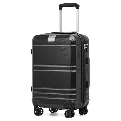 LONG VACATION Hardside Expandable Carry On Luggage, Suitcase with Spinner Wheels TSA Lock, Luggage with USB Port (Black, 20 INCH)