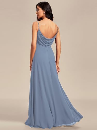 Image of Ever-Pretty Women's Summer Backless Spaghetti Strap Chiffon Bridesmaid Dresses Empire Waist Formal Wedding Guest Dress