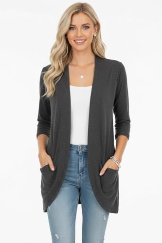 Image of ToBeInStyle Womens Open Front Long Sleeve Lightweight Asymmetrical Draped Cardigan with Side Pockets