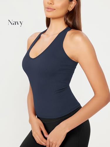 ODODOS 3-Pack Seamless Racerback Crop Tank for Women Ribbed Knit Soft Crop Tops3