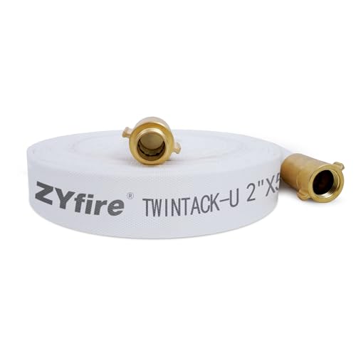 ZYfire Fire Hose –2" ID x 50 FT Double Jacket TPU Firefighter Hose with M x F NST/NH Brass Couplings 1200 PSI Burst Pressure Lightweight for Firefighting & Residential Use by ZYfire - Used condition - US$114.18