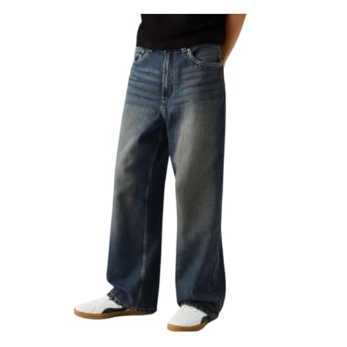 Classic Relaxed Fit Men's Denim Jeans, Wide Leg, Medium Wash Blue