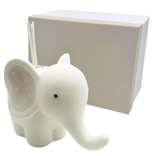 VIRSUS 10 Bomboniere in Ceramica a Forma di ELEFANTINO con Profumatore, Misura 11x15x12 cm, Bastoncini e Luce a LED, Regalo per Battesimo, Comunione, Feste, Matrimonio -780M