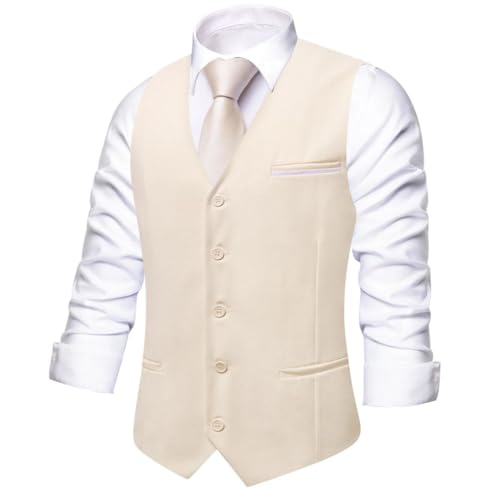 Men's Solid Silk Waistcoat Tie Hanky Cufflinks Set V-Neck Vest for Business Wedding Party2