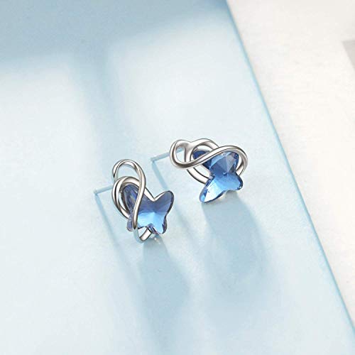 Aoboco Sterling Silver Infinity Butterfly Earrings, Crystal From Austria, Hypoallergenic Stud Earrings, Anniversary Birthday Butterfly Jewelry Gifts For Women(Blue) #TOP2