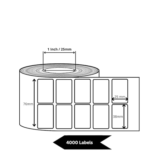 Image of True-Ally 38x25mm Barcode Labels /Stickers, Chromo Plain White Sticker, 1 Inch Core, Inside Winding, No Gap, 2-Up, Strong Adhesive 4000 Labels /Roll - Compatible with Zebra, TSC, WEP (Pack of 1)