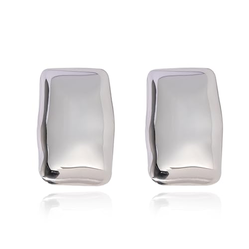 925 Sterling Silver Chunky Gold Rectangle Stud Earrings for Women| Dainty Thick Stud Earrings | Geometric Square Earrings | Minimalist Geometric Earrings Gifts Jewelry for Women