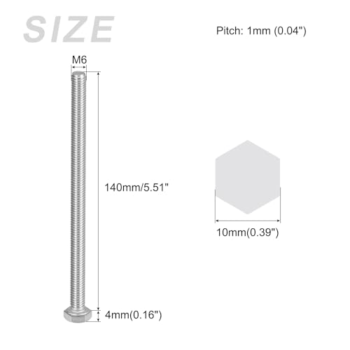 Image of METALLIXITY Hex Bolts (M6-1x140mm) 4Pcs, 304 Stainless Steel Coarse Fully Threaded Hex Head Screw Bolt Machine Screws - for Furniture Repair, Silver